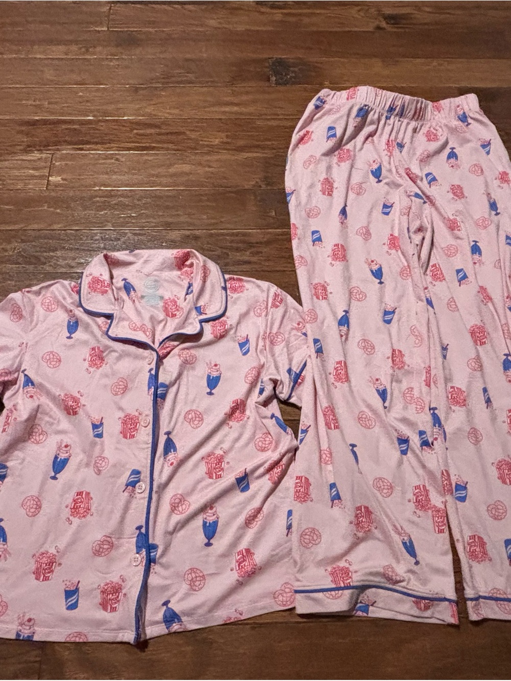 Wonder Nation 10 12 Large Pink Pajamas Popcorn Pants Shirt Set